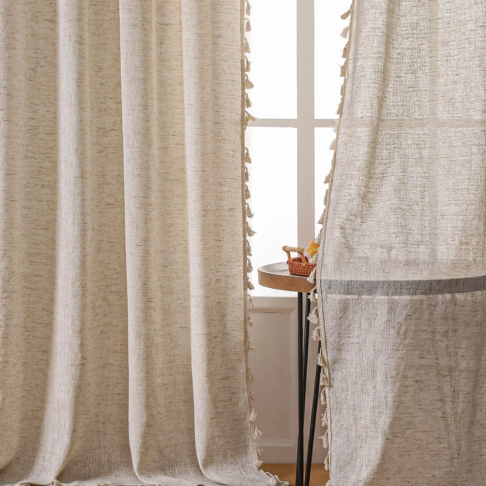 Linen Curtain Eyelet - Boho Linen Semi tirai gelap 1
