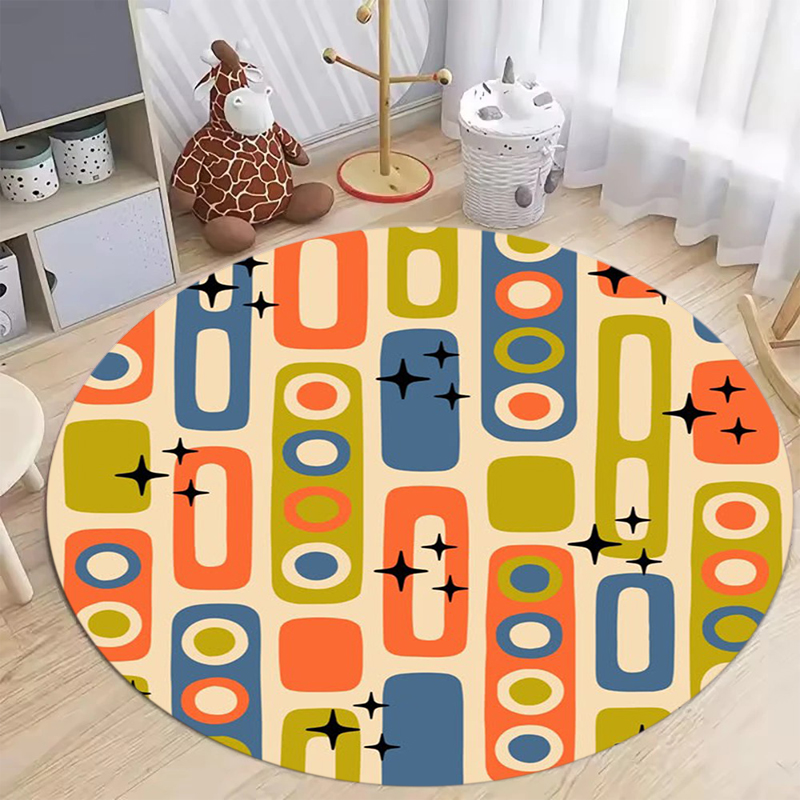 Karpet Bulat Geometris Modern  - Printed Rug Abstract ulasan dan harga