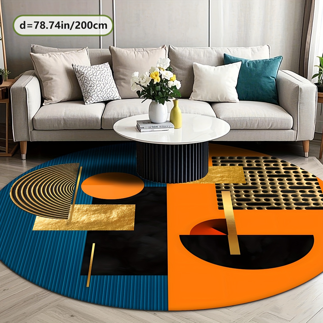Karpet Bulat Mewah Geometris A - Printed Rug Abstract ulasan dan harga